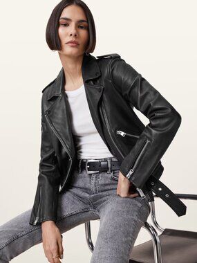 All Saints Balfern Black Leather Jacket - Size 00